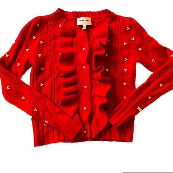 INDUSTRY red pearl sweater cardigan worn once  large L - Picture 1 of 8